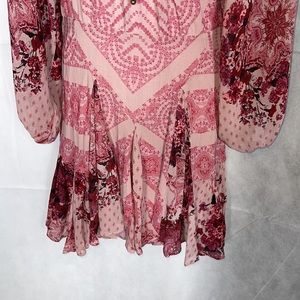 FREE PEOPLE Seven Wonders backless long sleeve boho print mini dress medium